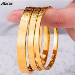 4mm 6mm 8mm Famous Brand Jewelry Pulseira Bracelet & Bangle 24K Gold Color greek key engrave Bracelet For Women men261F