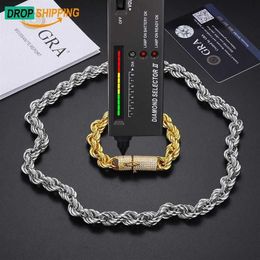 Drop 6mm 12mm 18k Gold Plated 925 Sterling Silver Vvs Moissanite Diamond Iced Out Clasp Rope Chain Necklace for Men248s