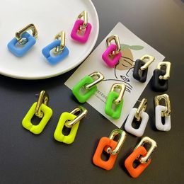 Stud FishSheep Simple Acrylic Link Chain Drop Earrings Neon Colour Geometry Circle Dangle Earrings for Women y2k Jewellery 231005