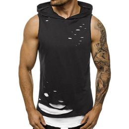 Men's Tank Tops Breathable Men Summer Stylish Double Layer Ripped Sleeveless Vest Sports Hoodie Blouse Sweatshirt With Hood319d