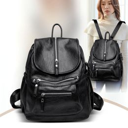 School Bags Women High Quality Leather Backpacks Vintage Females Shoulder Bag Travel Ladies For Girls Fashions Simple Backpack