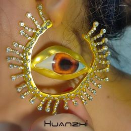 Hoop Earrings Asymmetric Alien Pupil Zircon Exaggerate Irregular Circular Blue Eye Metal Big Earring For Women Retro Unique Jewellery