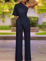 Women's Jumpsuits Rompers ZANZEA Short Sleeve Solid Color Off Shoulder Wide Leg Rompers Summer Half Sleeve Jumpsuit Elegant Casual Oversized Overalls 2023L231005