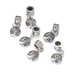 100pcs lot 10mm Silver Alloy Beads Tree Shape Bead Crystal Pendant for DIY Big Hole Metal Charm Beads Fit For Bracelet making Part231W