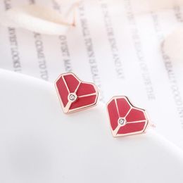 Stud Earrings 2023 S925 Pure Silver Ear Studs Feminine Style Minimalist Design Small Red Heart Peach