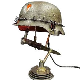 Decorative Objects Home Decoration World War II Helmet Table Lamp War Lamp War Lamp Resin Decoration Crafts Living Room Home Decor 230928