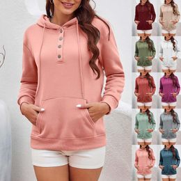 Women's Hoodies Solid Colour Long Sleeved Loose Casual Hooded Drawstring Pocket H Womens Sweaters Tunic Hoodie