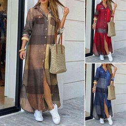 ZANZEA 2021 Fashion Female Longue Robe Women Autumn Vintage Long Sleeves Maxi Shirt Dress Casual Plaid Vestidos G1223237i