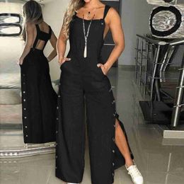 Women's Jumpsuits Rompers Women's Summer Sleeveless Twisted Knot Cotton Linen Strappy Jumpsuit Side Button Opening Loose Long Pants Women Playsuit OverallL231005