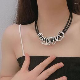 Choker Gothic Punk Fashion Black Double Layer PU Leather Cord Irregular Designer Women's Necklace Collar Party Evening Jewellery