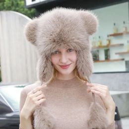 BeanieSkull Caps Imitation Hair Thickened Womens Hats Autumn and Winter Ins Fashion Warm Ear Protector Versatile Cute Bomber 230928