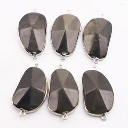 Pendant Necklaces Natural Stone Oval Pendants Connector Slice Silver Plated Edge Mineral Healing Reiki Charms Diy Jewelry Wholesale 5Pcs