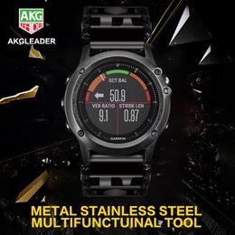 Watch Bands Stainless Steel Multifunction Tread Tool Outdoor Sports Bracelet For Garmin Fenxi 3 5 5X Plus 6 6X231B