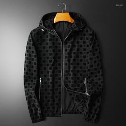 Men's Jackets Minglu Spring Autumn Letter Printed Luxury Solid Colour Hooded Zipper Business Man Outerwear & Coats Plus Size 5XL