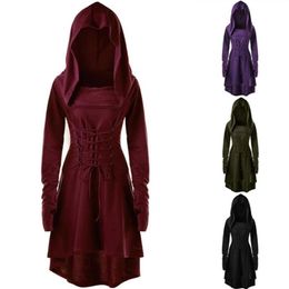 Casual Dresses Vintage Renaissance Dress Mediaeval Cosplay Costumes For Women Halloween Hooded Festival Party Clothing Plus Size Ve323k