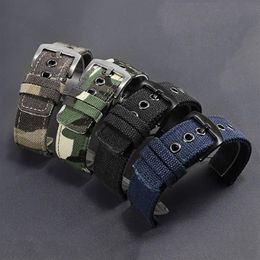 Watch Bands PEIYI Canvas Nylon Watchband 18mm 20mm 22mm 24mm Black Blue Strap Pin Buckle For Men's Sport Accessories278g