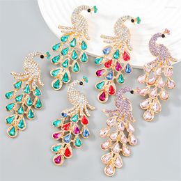 Dangle Earrings European And American Exaggerated Fashion Color Alloy Rhinestone Peacock Super Fairy