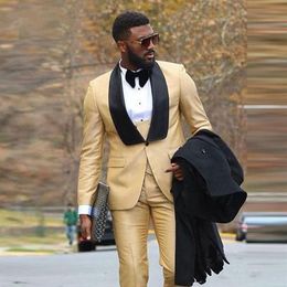 Custom Made stylish Gold Wedding Tuxedos Handsome man Business Formal Evening Slim Fit Suits Groom plus size Blazer Set 3 Pie269R
