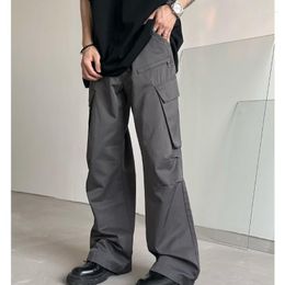 Men's Pants Casual Men Elastic Waist Solid Colour Cargo Multi Pocket Loose Baggy For Women