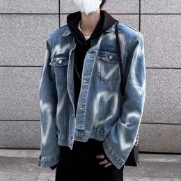 Men's Jackets American Retro Shoulder-padded Denim Jacket Short Style Hip-hop Handsome Causal Loose Workwear Male Clothes