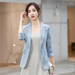 Women's Suits Women Blazer Jacket Spring Summer 2024 Thin Cardigan Sun Protection Clothing Female Three-quarter Sleeve Suit Top Ladies