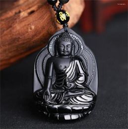 Pendant Necklaces Trendy Natural Black Obsidian Chinese Handmade Buddha Lucky Amulet Necklace Charm Crystal Fashion Gift Jewelry