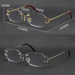 New Metal Rimless Luxury Diamond cut Eyewear Reading Frames Women Eyeglasses Large Square Glasses With Box 18K Gold Fashion Optica2739