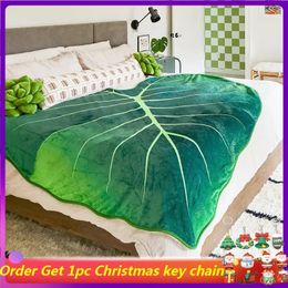 Blankets Flannel Blanket Leaf Shaped Blankets Sofa Throw Ins Large Green Leaves Blankets for Bed Sofa Bedspread Deco Christmas Gift Manta 230928