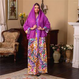 Ethnic Clothing Eid Ramdan Dubai Abaya Turkey Muslim Hijab Dress Floral Print Elegant Casual Party Modest Dresses Caftan Femme Vestidos