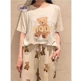 Women's Sleep Lounge Pyjamas Ladies Room Wear Gelato Pique Lounge Wear Pants Set Teddy Bear ModalL231005