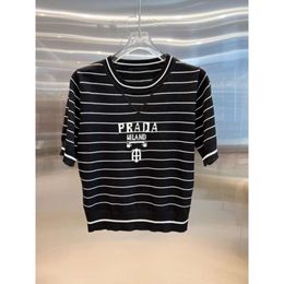 Women's Hoodies & Sweatshirts P Family Spring/Summer Style Casual Stripe Printed Knitted Fabric Short Sleeve T-shirt