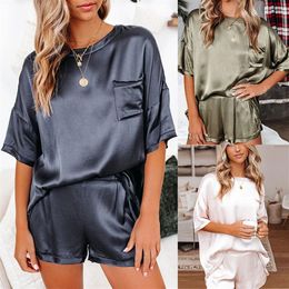 Spring Summer Silk Pyjama Set Women Sexy Silk Sleepwear Home Suit Satin Pyjamas Female Loose Lounge Wear Sets Pjs Women302V