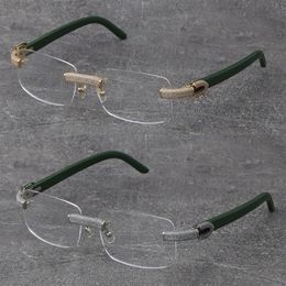 Whole Metal Mix Plank Arms Rimless Micro-paved Diamond Set Frames Wooden Eyewear Myopic Glasses Male and Female 18K Gold Frame330P