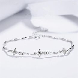 Link Bracelets 2023 Fashion Clear Zircon Flower Charm Bracelet &Bangle For Women Wedding Jewelry Gift SL605