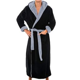 Men Winter Extra Long Bathrobe Mens Warm Flannel Long Kimono Bath Robe Coat Male Bathrobes Night Dressing Gown Home Clothes #45B220s