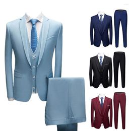 Men's Suits 1 Set Stylish Blazer Vest Pants Temperament Men Suit Long Sleeves Slimming Good Touch Single Breasted