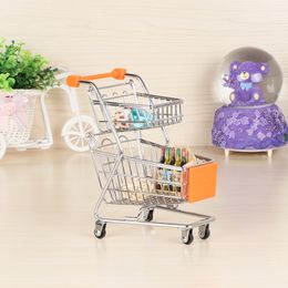 Double Layers Mini Shopping Cart Hand Trolleys Pretend Play Simulation Toys Supermarket Handcart Kids Room Utility Desktop Storage Basket Home Decoration 2772