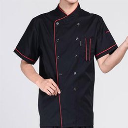 Men's Dress Shirts Men Short Sleeve Stand Collar Double-breasted Chef Waiter Uniform Loose 2021 Fashion Cloth250b