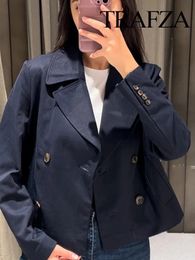 Women s Down Parkas TRAFZA 2023 Female Casual Chic Coat Women Vintage Outerwear Long Sleeve Jacket Ladies Double Breasted Fashion Crop Jackets 231005