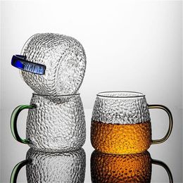 Mugs Japanese Hand Hammered Glass Water Cup Household Green Tea Beer Cold Drink Juice With Handle Office Mug Drinkware Gift228T