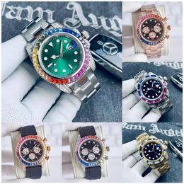 Mens watches for Designer Luxury Watch Automatic Mechanical Watches super Luminous 40mm Full Stainless steel Rainbow Diamond Bezel273o