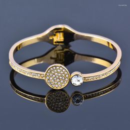 Bangle KIOOZOL Korean Fashion Cubic Zirconia Round Cuff Open Bracelets Rose Gold Silver Color Wedding Jewelry Arrival 483 KO1