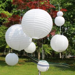 10Pcs 6-8-10-12-14-16 Inch Japen Style Round White Paper Lanterns Lampion Ball DIY Pattern for Wedding Festival Party Decoration1175Z