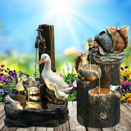 Decorative Objects Figurines Animal Garden Statue Water Fountain Solar Garden Squirrel Duck Resin Decor Home Garden Craft Decor 230928