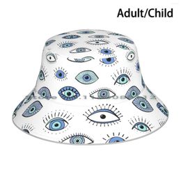 Berets Evil Eye! Bucket Hat Sun Cap Eye Magical Eyes Good Luck Symbol Blue Foldable Outdoor Fisherman