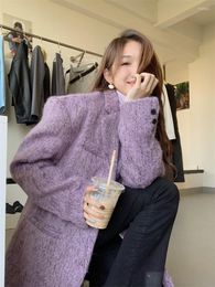 Women's Suits UNXX Purple Mid-length Woolen Women Suit Jacket 2023 Autumn And Winter Office Lady High-end Temperament Thickened Blazer Coat