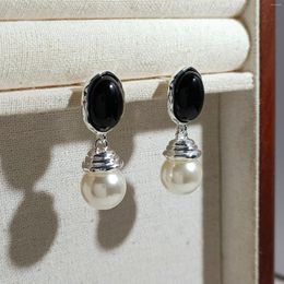 Dangle Earrings Simple Black Onyx Stud Luxury Shell Pearl Women Elegant Teardrop Classic Eardrops