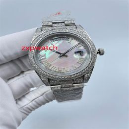 Silver 904 stainless steel CZ Diamonds Watch Roman numerals shell dial Automatic self-winding Men Luxury Full Iced Out Zircon 41mm259J