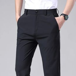 Mens Pants Summer Casual Men Thin Business Stretch Slim Elastic Waist Jogger Korean Classic Black Grey Blue Trousers Male 231005