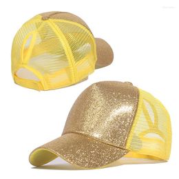 Ball Caps Women Girls Baseball Ponycap Messy High Bun Adjustable Glitter Mesh Trucker Hat Sequins Shiny Headwear